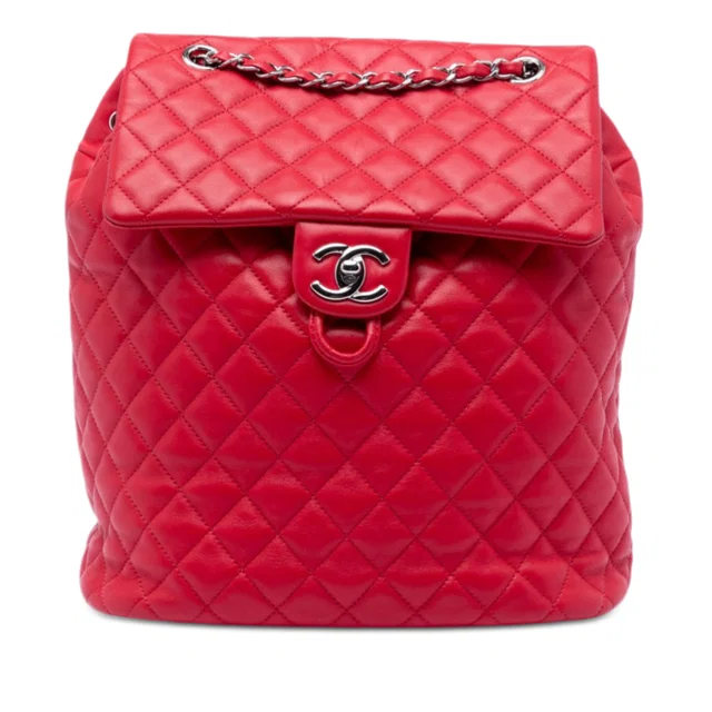 Red Chanel Medium Lambskin Urban Spirit Backpack in Red Lambskin from Designer Revival