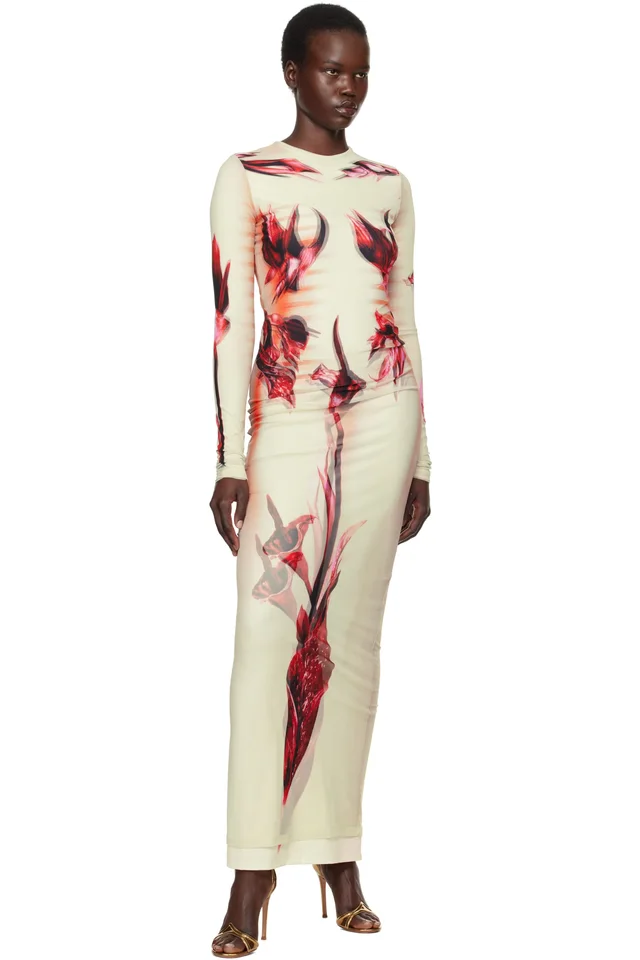 Jean Paul Gaultier Green & Pink 'The Flower Body Morphing Marinière' Maxi Dress, photo 4 of 4 from SSENSE