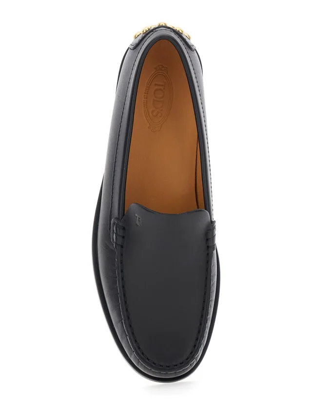 Tod's Black Loafers with Embossed Logo and Stud Details on the Back in Leather Woman in Black 100% Calf, photo 7 of 8 from Gaudenzi Boutique