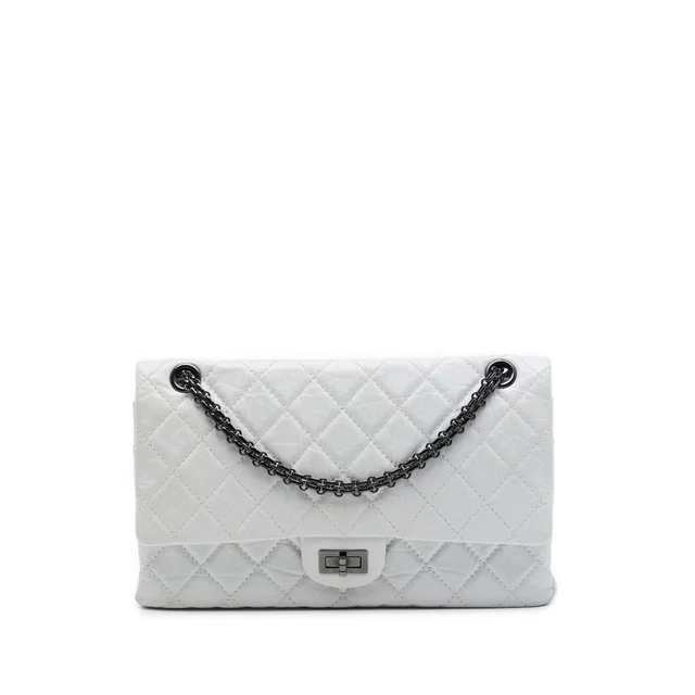 White Chanel Quilted Aged Calfskin Reissue 2.55 Double Flap 226 Shoulder Bag in White Calfskin from Designer Revival