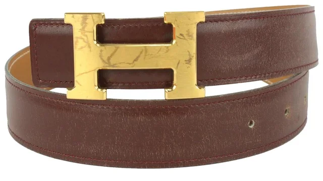 Hermès Brown x Gold 32mm Reversible H Logo Belt Kit in Brown Leather from Bagriculture