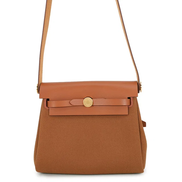 Hermès Herbag zip Fauve Toile Military Vache Hunter Leather Size Mini in Leather from GALLERY RARE