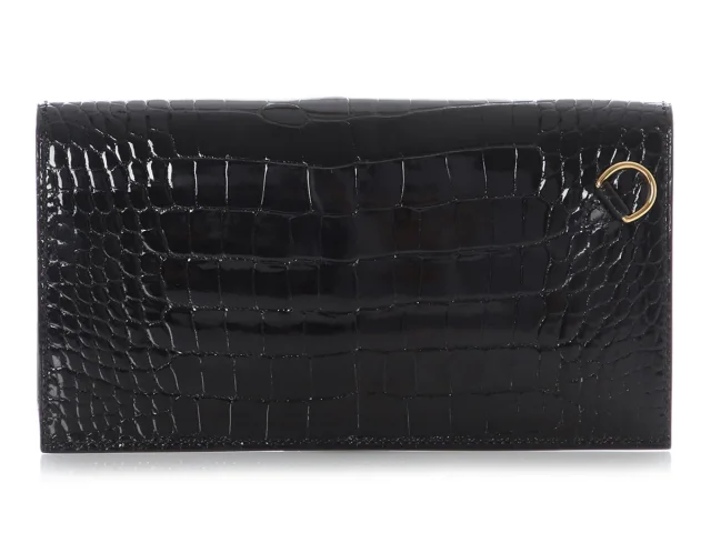 Hermès Black Shiny Alligator Kelly Pocket Long Wallet in Black Crocodile from Ann's Fabulous Finds, photo 4 of 10