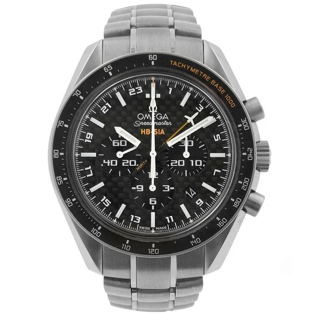 Omega Speedmaster Hb-Sia GMT Chronograph Tachymeter Black Carbon Fiber Dial Mens Watch… in gray|black from Jomashop.com
