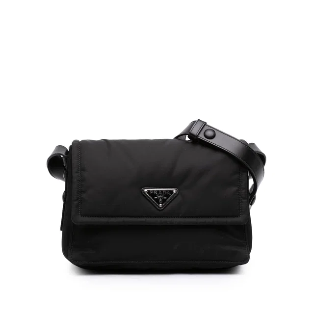 Black Prada Small Re Nylon Padded Traveller Crossbody in Black Nylon from Designer Revival