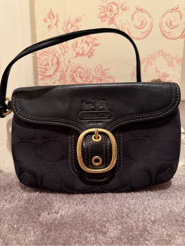 Coach Vintage Black Signature Buckle Wristlet in black|gold Leather from Poshmark