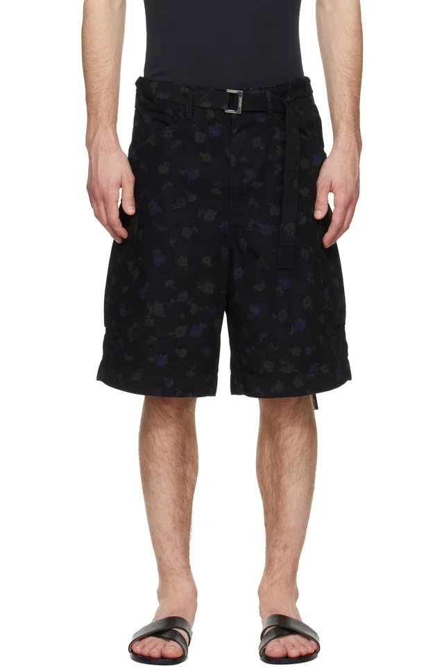 sacai Black Overdyed Floral Print Cargo Shorts, image 1 of 1 from SSENSE