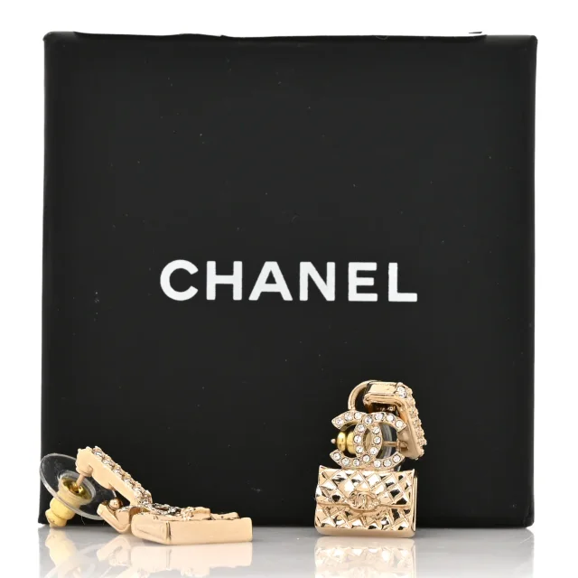 Chanel Crystal CC Quilted Flap Bag Drop Earrings Gold in Gold from FASHIONPHILE, photo 4 of 4