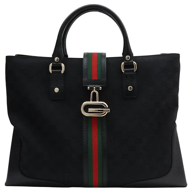 Gucci GG Canvas Junco Tote Bag Black in Black Canvas from VINTAGE QOO TOKYO