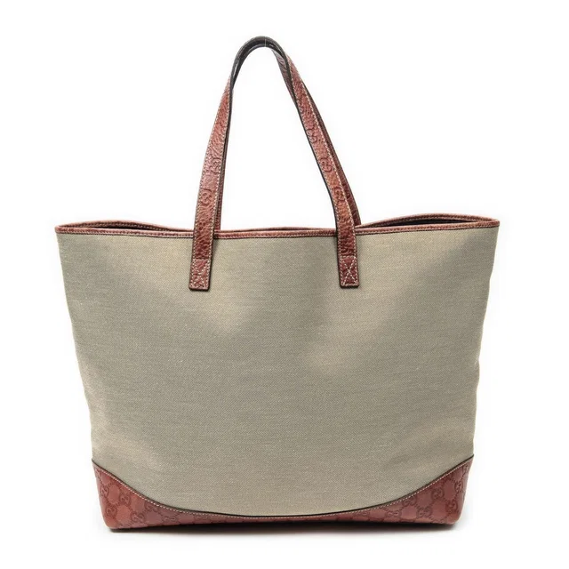 Gucci Radio Pun Tote Bag Beige Red Canvas in Beige Canvas from The Reluxe