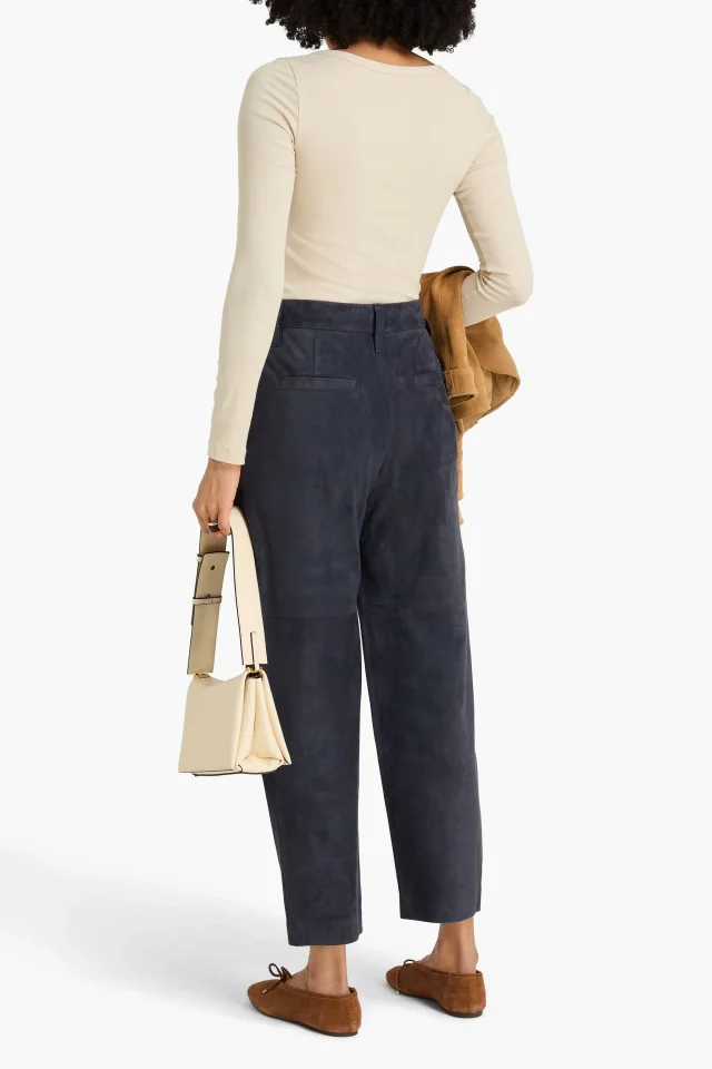 Brunello Cucinelli Suede Tapered Pants in Navy, photo 3 of 4 from THE OUTNET