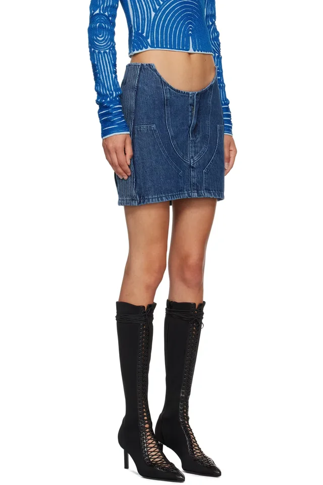 Off-White Blue Motorcycle Hole Denim Miniskirt, photo 2 of 4 from SSENSE