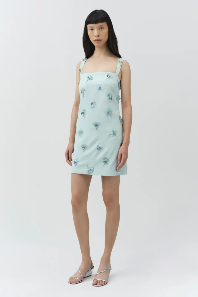 SIMKHAI Ella Embellished Crepe Mini Dress in Sky, photo 4 of 6 from SIMKHAI