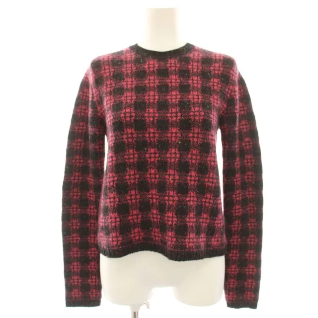 Prada Milano Knit Sweater Check Wool Mohair Blend Long Sleeve 38 Pink Black HN in Black Wool from The Reluxe