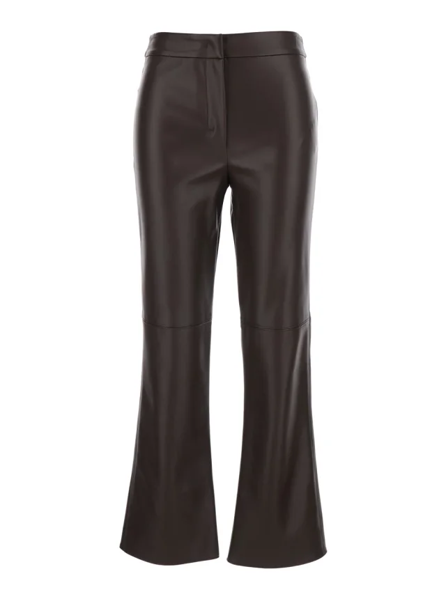 'Sublime' Brown Pants with Clasp and Zip Closure in Ecoleather for Women in Brown, image 1 of 1 from Gaudenzi Boutique