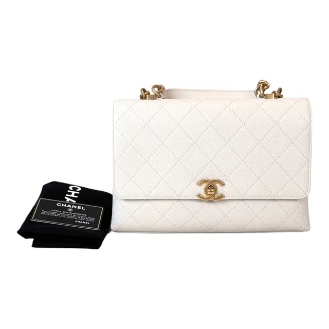 Chanel Top Handle with Turnlock in White Caviar in White Caviar leather from Luxury Promise