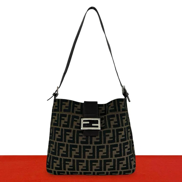 Fendi Vintage Zucca FF Pattern Canvas Leather Shoulder Bag Brown in Brown Canvas from The Reluxe