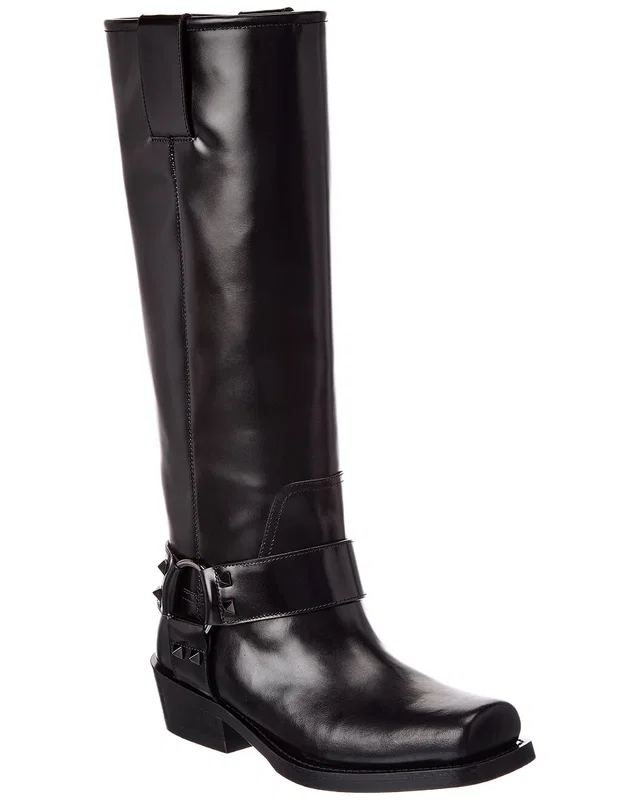 Valentino Rockstud Leather Knee-High Boot, image 1 of 1 from Rue La La