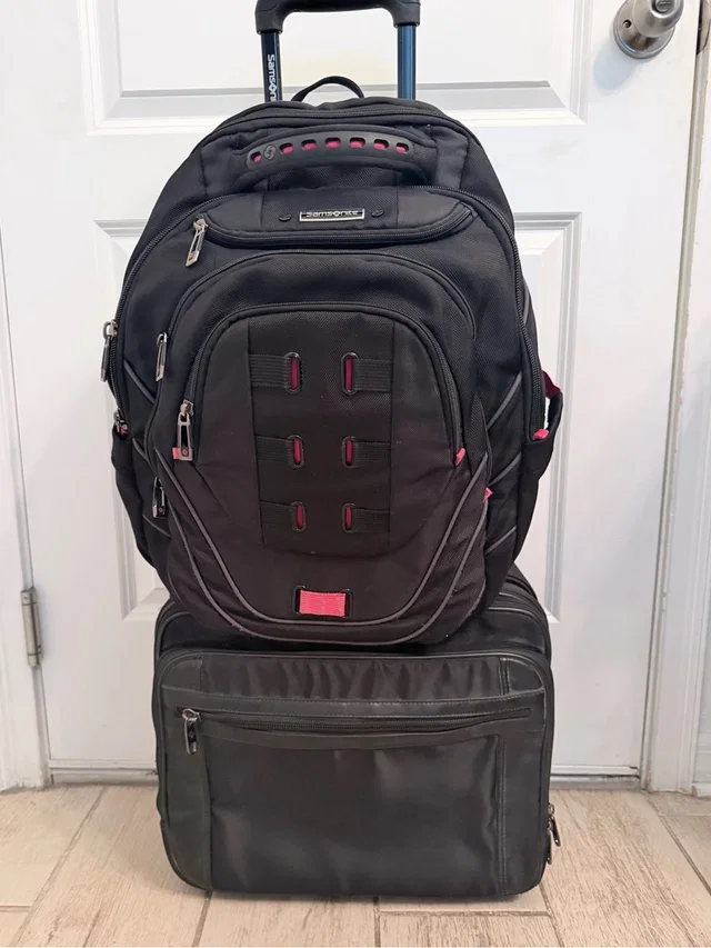 Samsonite Black With Pink Accent Rolling Backpack And Carry-On in black|red from Poshmark