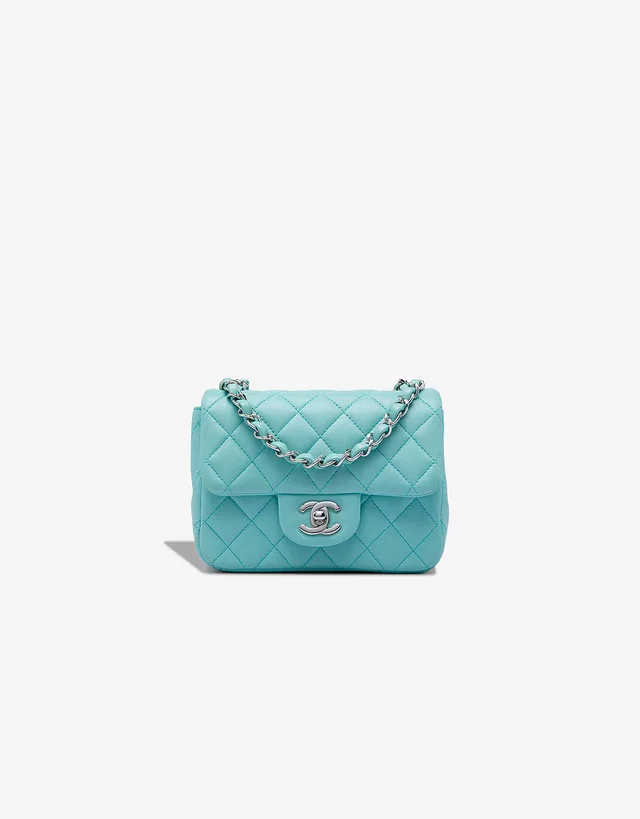 Chanel Timeless Mini Square Lamb Turquoise in Blue, Green Lambskin from SACLÀB
