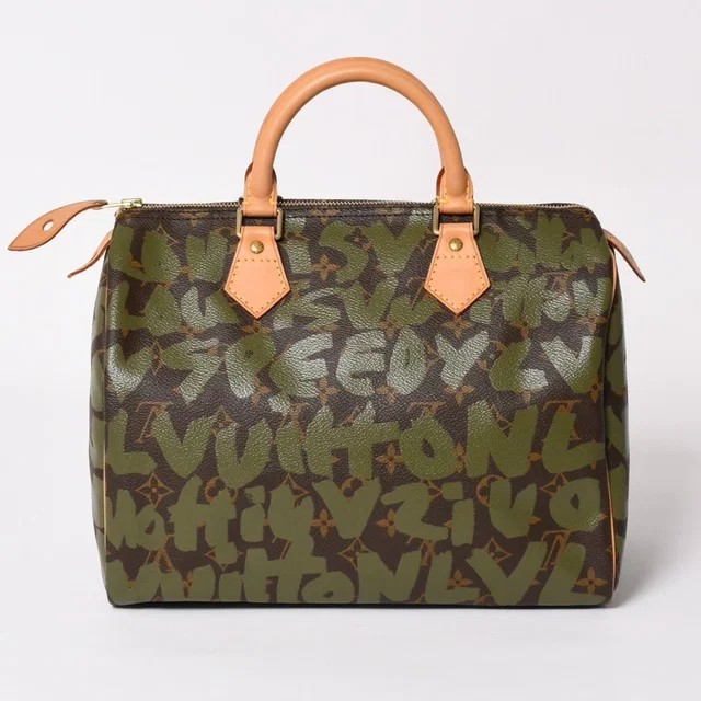 Louis Vuitton Handbag Speedy 30 Monogram Graffiti Khaki Gold in Green Leather from The Reluxe