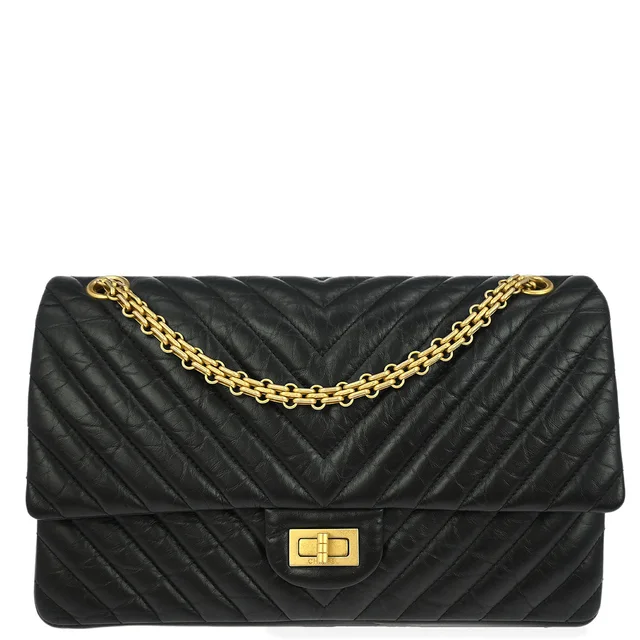 Chanel 2018 Black Calfskin Chevron Classic Double Flap Shoulder Bag in Black Calfskin from AMORE Vintage Tokyo