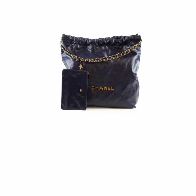 Chanel 22 Large Navy Lambskin Microchip in Navy Lambskin from The Purse Affair