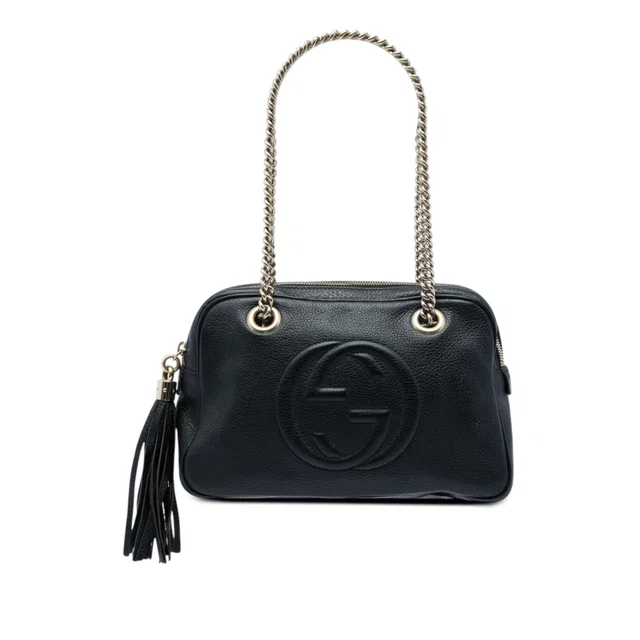 Black Gucci Leather Soho Chain Zip Shoulder Bag in Black Leather from Designer Revival