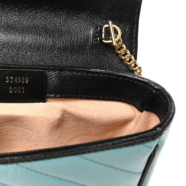 Gucci Azalea Calfskin Enamel Matelasse Diagonal Super Mini Torchon GG Marmont Shoulder Bag Butter… in Black Calfskin from FASHIONPHILE, photo 7 of 11