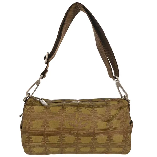 Chanel 2001-2003 Khaki Jacquard Nylon Travel Line Handbag in Green Nylon from AMORE Vintage Tokyo