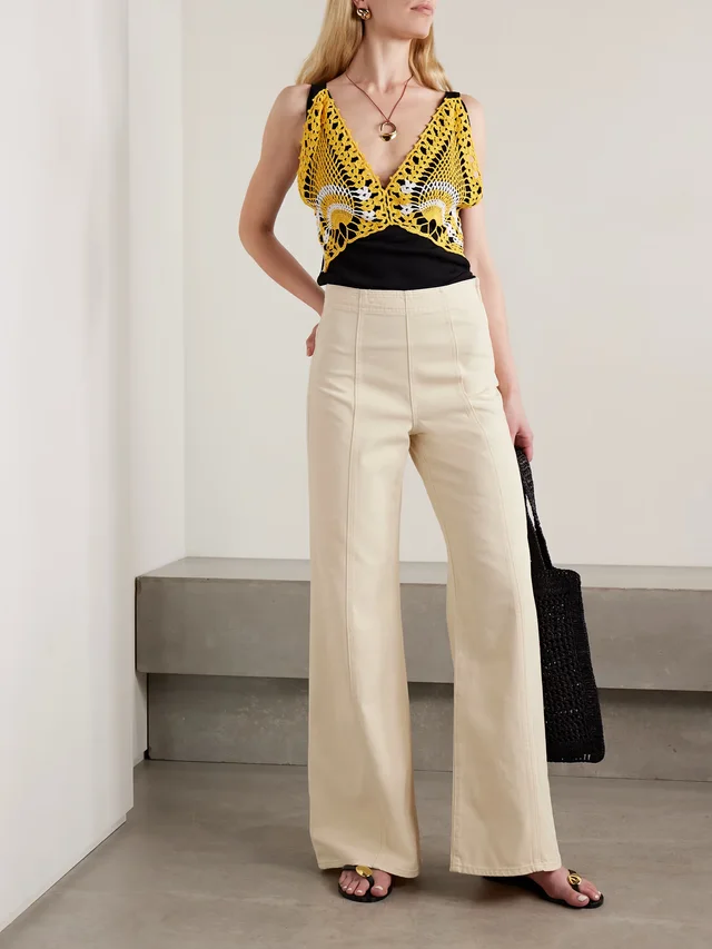 ULLA JOHNSON The Bianca paneled high-rise wide-leg jeans in Beige, photo 2 of 2 from NET-A-PORTER (Canada)