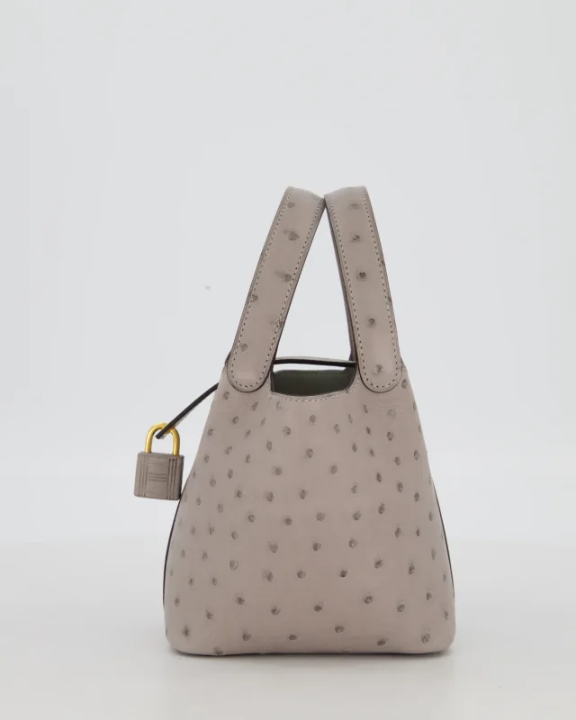 HOT* Hermès Micro Picotin Lock Bag in Grey Ostrich from Sellier, photo 8 of 13