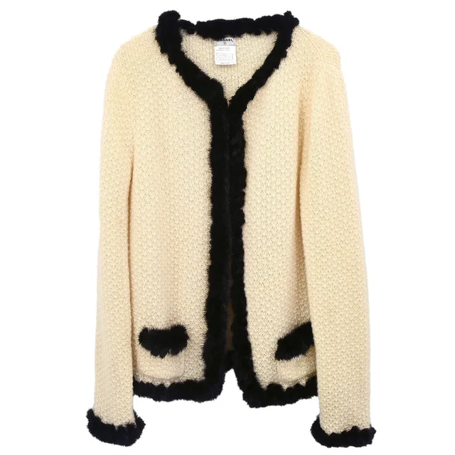 Chanel 2003 Fur Knit Cardigan Ivory #42 in White Nylon from AMORE Vintage Tokyo