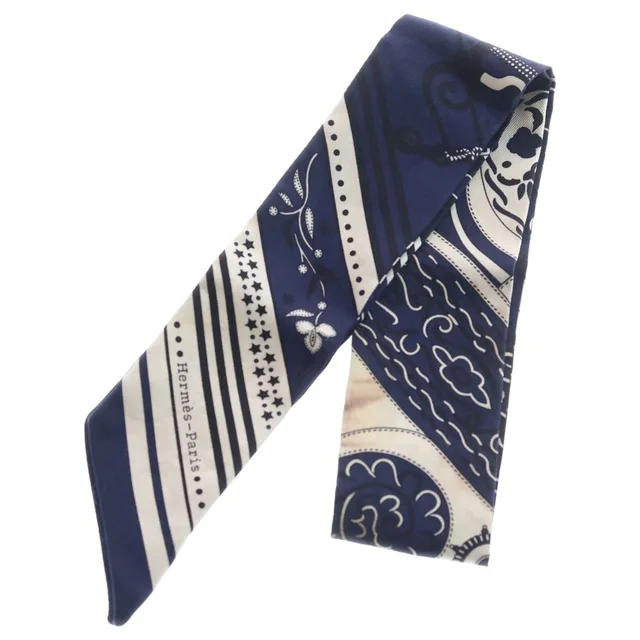 Hermès Twilly Festival Des Amazones Amazon Silk Scarf Navy in Navy Silk from The Reluxe