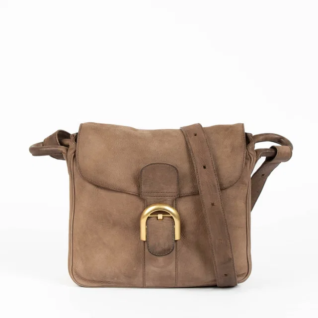 Delvaux Taupe Nubuck Brillant Baudrier Crossbody Bag in Taupe Suede from Labellov