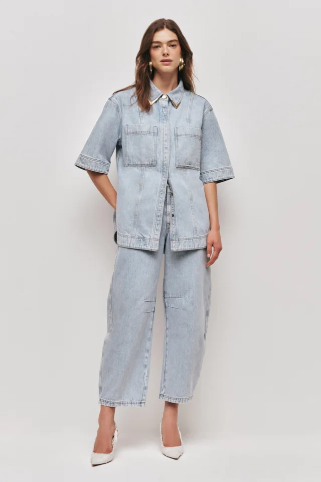 AJE Amie Denim Short Sleeve Shirt in Blue from Aje, photo 1 of 1