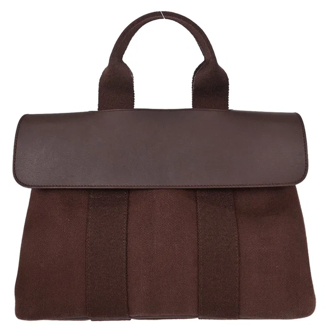 Hermès Brown Toile Chevrons Valparaiso PM Tote Handbag in Brown Swift leather from AMORE Vintage Tokyo