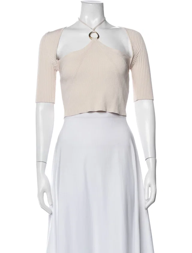 SIMKHAI Halterneck Short Sleeve Crop Top from The RealReal