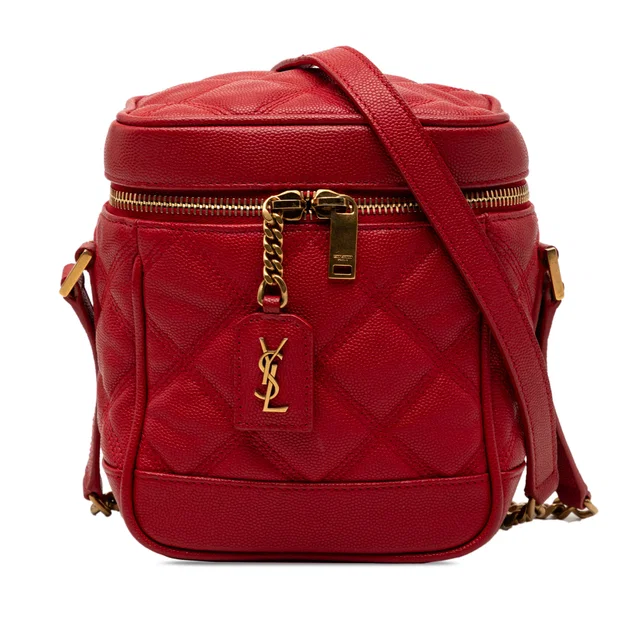 Red Saint Laurent Grain de Poudre Quilted 80s Vanity Bag in Red Leather from Designer Revival