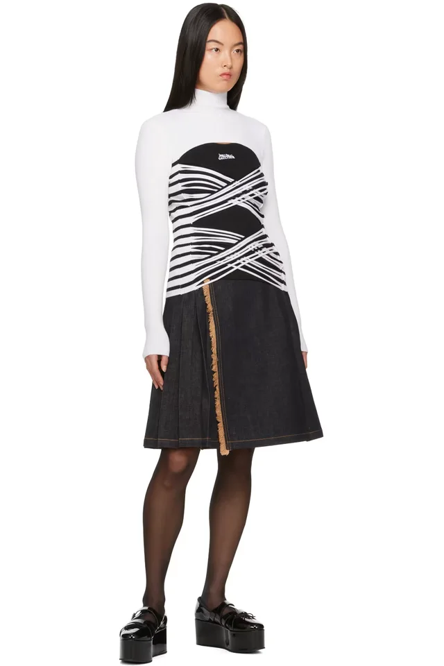 Jean Paul Gaultier White & Navy Striped Turtleneck, photo 4 of 4 from SSENSE