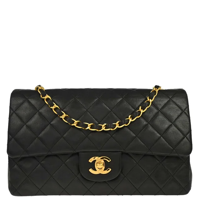 Chanel Black Lambskin Medium Classic Double Flap Shoulder Bag in Black Lambskin from AMORE Vintage Tokyo