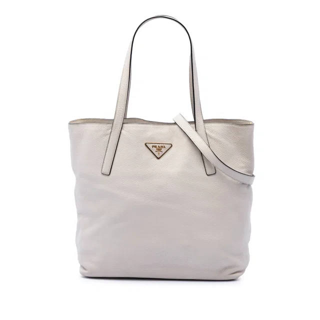 White Prada Vitello Daino Open Convertible Tote Satchel in White Leather from Designer Revival