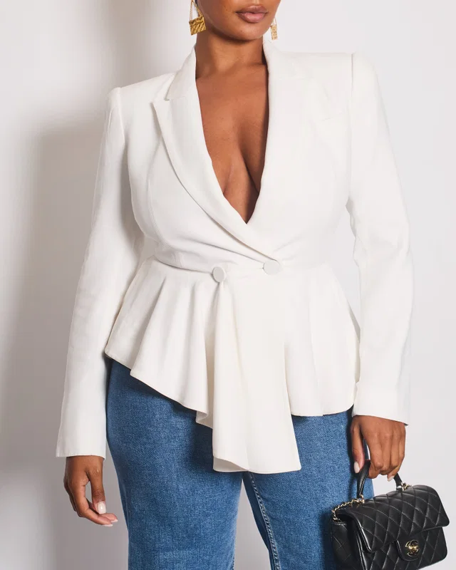 Alexander McQueen White Tailored Blazer with Peplum Hem Size IT 44 (UK 12) in White from Sellier