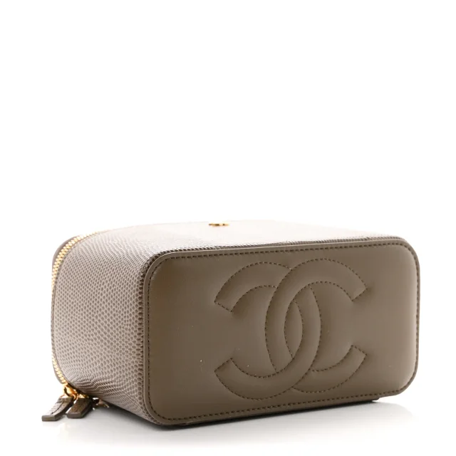 Chanel Lizard Embossed Top Handle Vanity With Chain Dark Khaki in Green Calfskin from FASHIONPHILE, photo 4 of 11