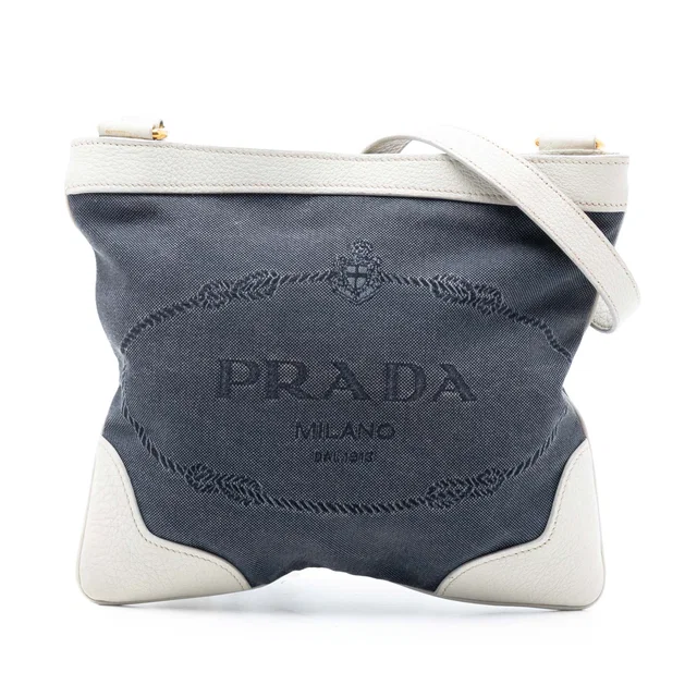 Blue Prada Canvas Canapa Logo Crossbody in Blue Canvas from Designer Revival
