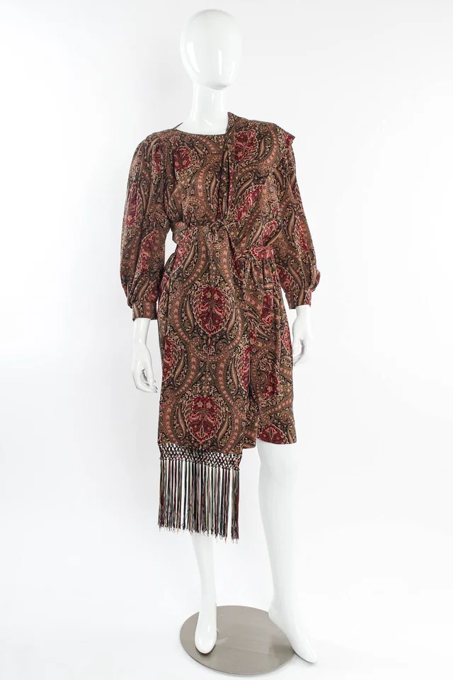 Saint Laurent Floral Damask Top, Skirt and Scarf Set in Wool from Recess LA