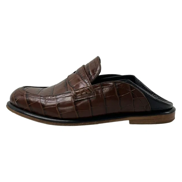 Loewe Loafers Slip-on Brown Black Embossed Babouche Leather in Black Leather from The Reluxe