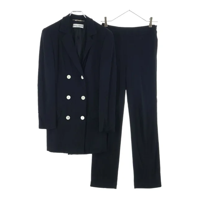 Dolce & Gabbana Set Suit Viscose Double Breasted Jacket Flat-Front Pants Black in Black from The Reluxe