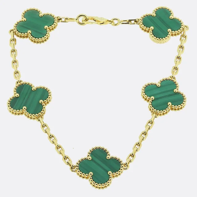 Van Cleef & Arpels Vintage Alhambra Five Motif Malachite Bracelet from The Vintage Jeweller