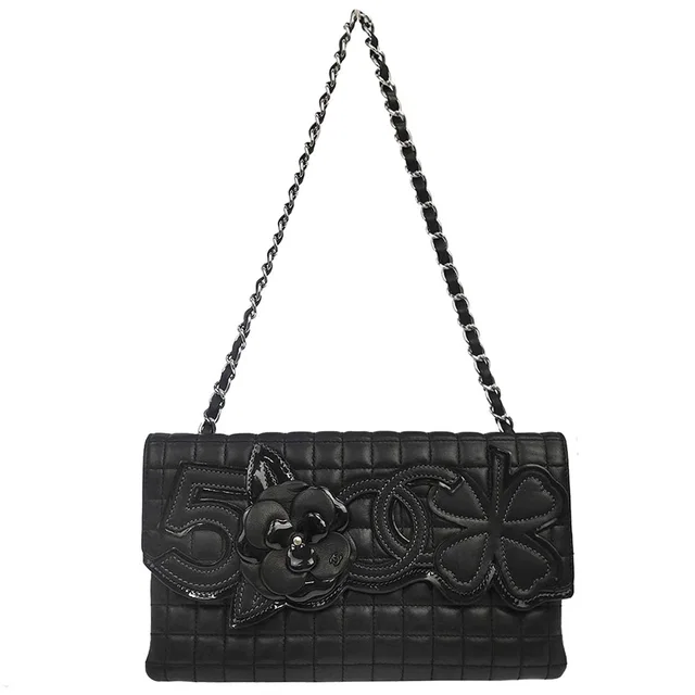 Chanel 2005-2006 Black Lambskin Choco Bar Camellia No.5 CC Clover Handbag in Black Lambskin from AMORE Vintage Tokyo